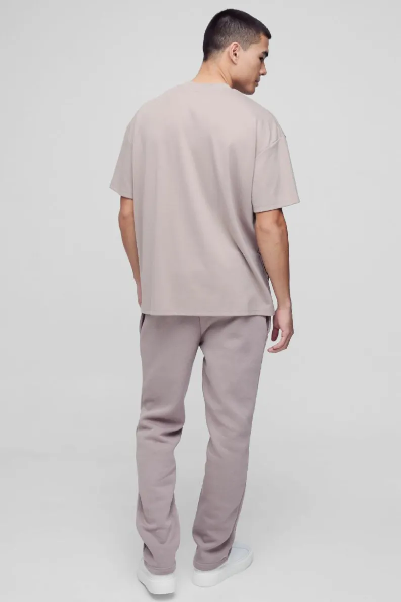 Best Sale boohooMAN 330GSM Straight Leg Basic Jogger With Pintuck taupe
