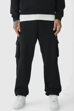 Sale boohooMAN 330GSM Tall Oversized Cargo Jogger In black