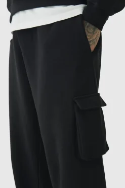Sale boohooMAN 330GSM Tall Oversized Cargo Jogger In black
