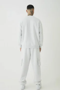 Fashion boohooMAN 330GSM Tall Oversized Fit Cargo Jogger In grey marl