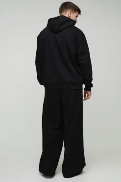 New boohooMAN 330GSM Tall Oversized Fit Zip Through Hoodie in black