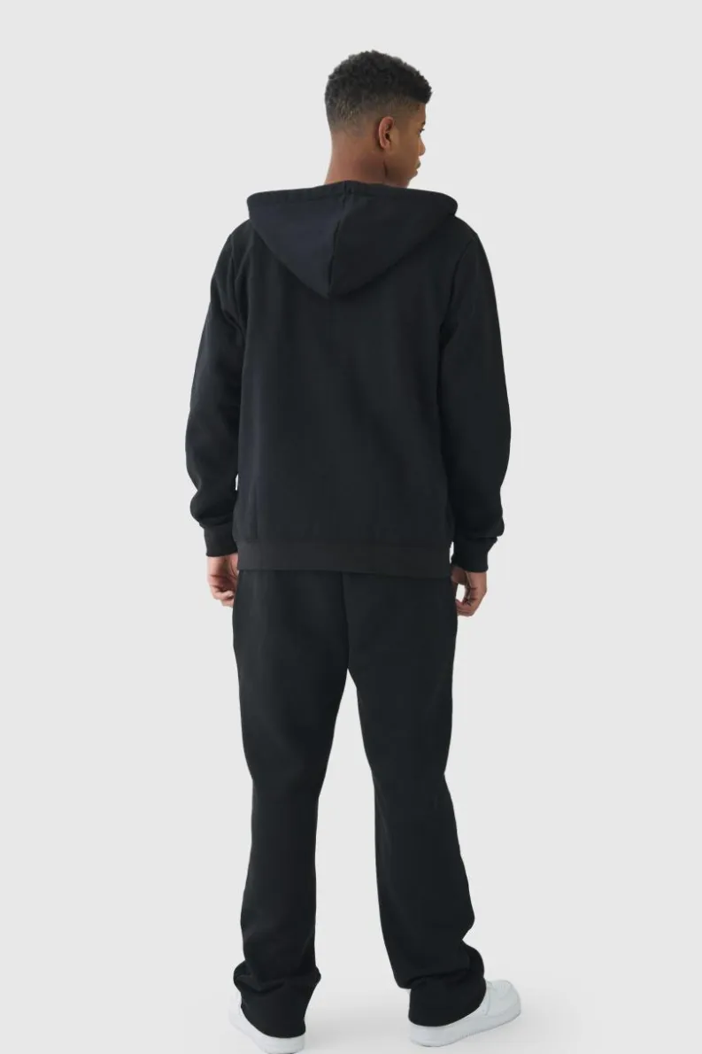 Store boohooMAN 330GSM Tall Regular Fit Zip Through Hoodie in black
