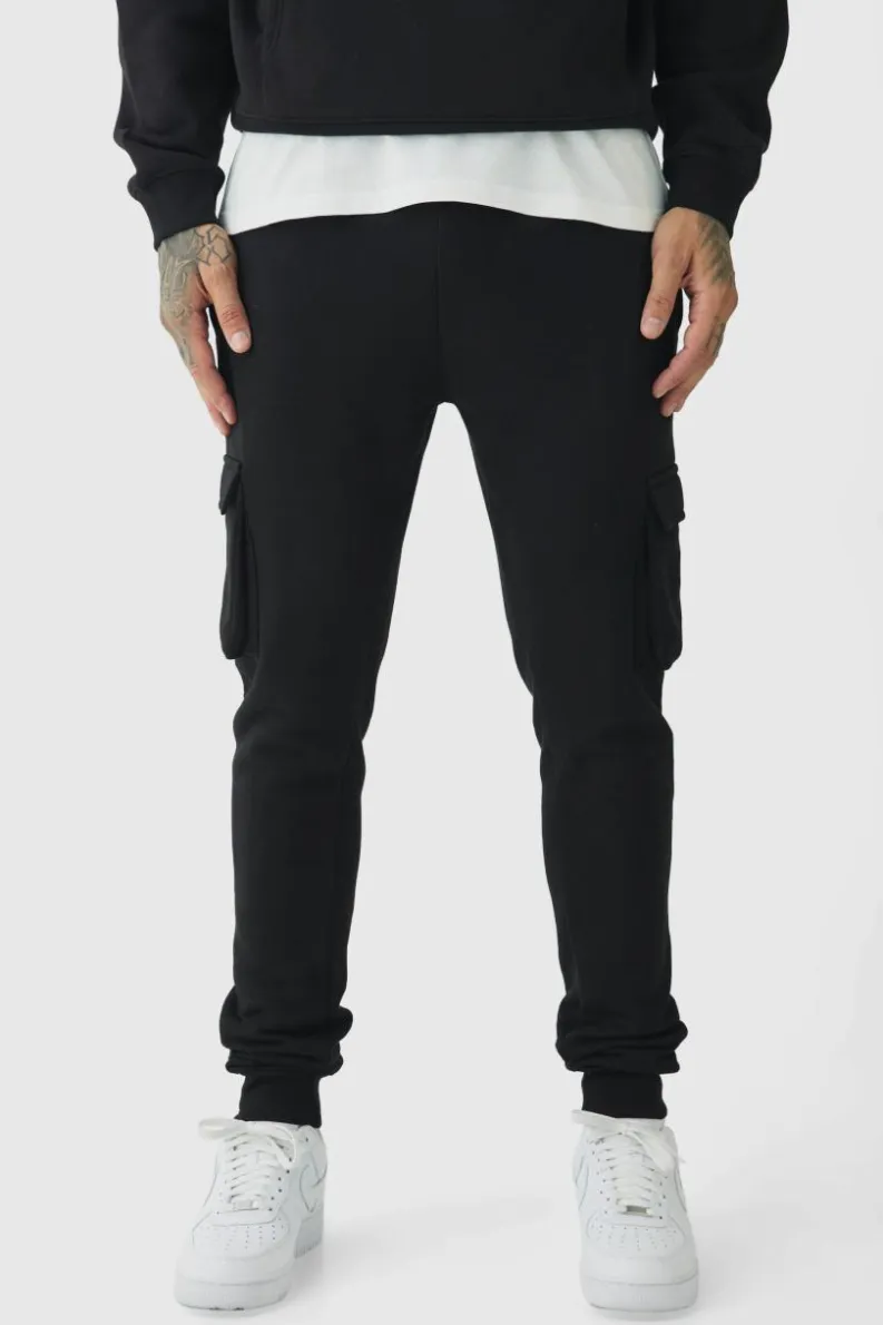 Best Sale boohooMAN 330GSM Tall Skinny Fit Cargo Jogger In black