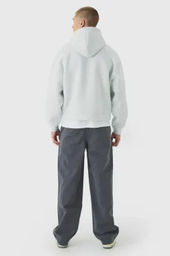 Fashion boohooMAN Half Elasticated Waist Baggy Chino Trousers charcoal