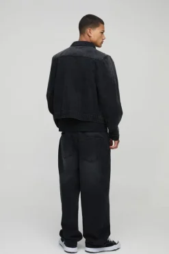 New boohooMAN Harrington Denim Jacket washed black
