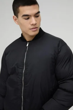 Cheap boohooMAN Heavy Padded Puffer Bomber Jacket In black