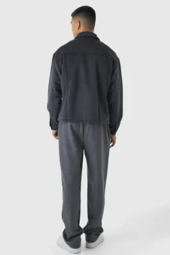 Cheap boohooMAN Heavyweight Brushed Overshirt charcoal