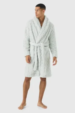 Cheap boohooMAN Heavyweight Cable Knit Fleece Robe grey