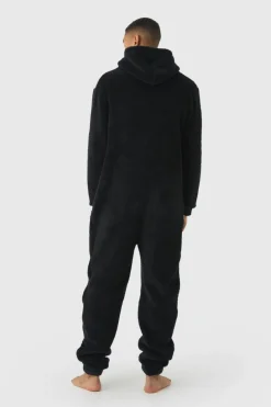 Best boohooMAN Heavyweight Cuffed Hooded Fleece Onesie black