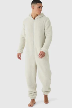 Best boohooMAN Heavyweight Cuffed Hooded Fleece Onesie grey