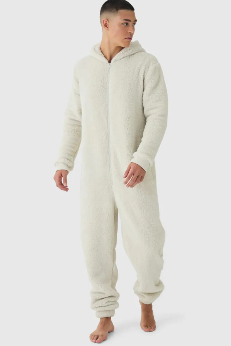Best boohooMAN Heavyweight Cuffed Hooded Fleece Onesie grey
