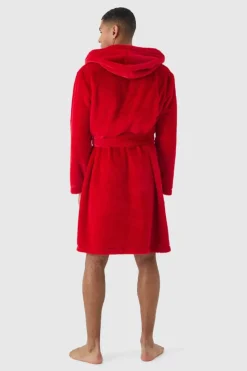 Outlet boohooMAN Heavyweight Hooded Fleece Robe red
