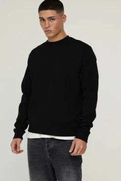 Sale boohooMAN Heavyweight Interlock Sweatshirt black