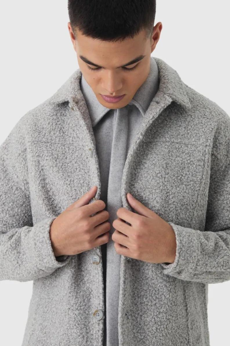 Best Sale boohooMAN Heavyweight Oversized Boucle Overshirt light grey