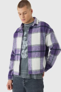 Best boohooMAN Heavyweight Oversized Brushed Check Overshirt purple