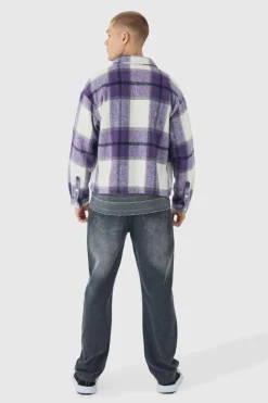 Best boohooMAN Heavyweight Oversized Brushed Check Overshirt purple