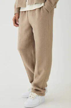 New boohooMAN Heavyweight Tapered Brushed Trousers taupe