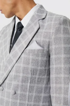 Sale boohooMAN Herringbone Check Contrast Sleeve Panel Fitted Blazer taupe