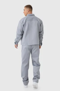 Cheap boohooMAN Herringbone Overshirt & Elasticated Waist Relaxed Trouser Set charcoal