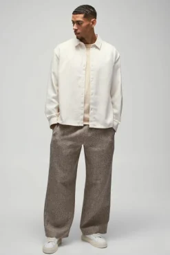 Cheap boohooMAN Herringbone Textured Overshirt ecru