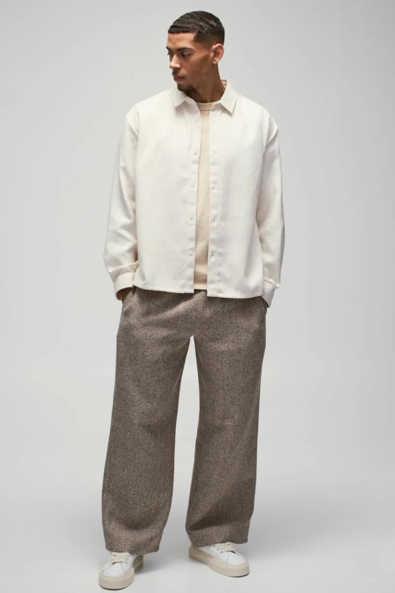 Cheap boohooMAN Herringbone Textured Overshirt ecru