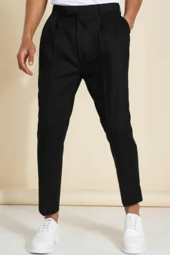 Best boohooMAN High Rise Tapered Crop Tailored Trouser black