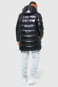 Clearance boohooMAN High Shine Hooded Longline Parka black