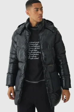 Cheap boohooMAN High Shine & Nylon Mid Length Puffer black