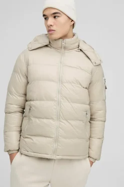 Fashion boohooMAN High Shine Padded Puffer Jacket in stone
