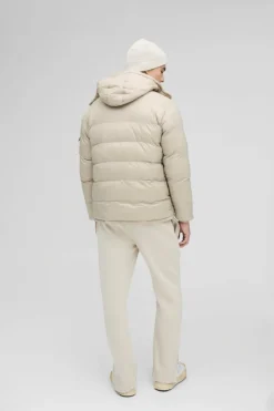 Fashion boohooMAN High Shine Padded Puffer Jacket in stone