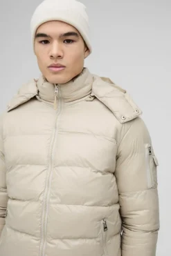 Fashion boohooMAN High Shine Padded Puffer Jacket in stone