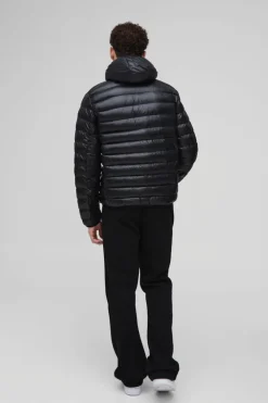 Best boohooMAN High Shine Quilted Hooded Jacket In black