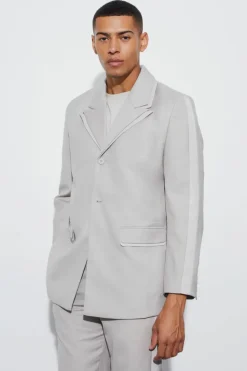 Store boohoo High Shine Trim Single Breasted Suit sand