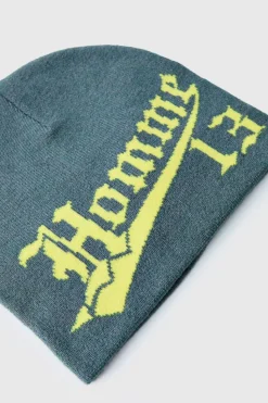 Online boohooMAN Homme Graphic Beanie grey