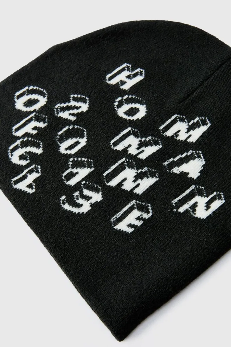 Clearance boohooMAN Homme Print Beanie charcoal