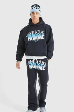 Cheap boohooMAN Homme Print Denim Gusset Tracksuit black