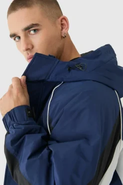 Clearance boohooMAN Hooded Colour Block Parka In navy