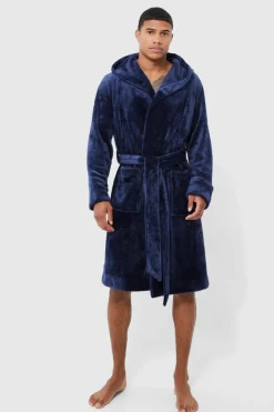 Fashion boohooMAN Hooded Dressing Gown navy