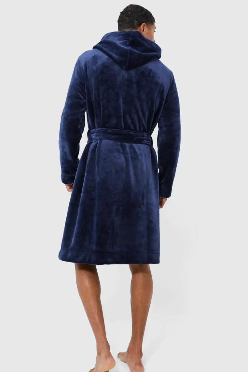 Fashion boohooMAN Hooded Dressing Gown navy