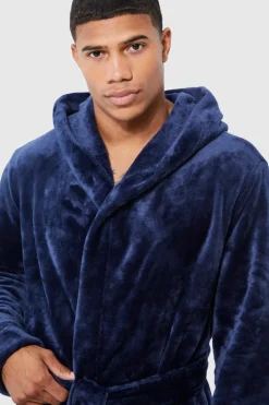 Fashion boohooMAN Hooded Dressing Gown navy