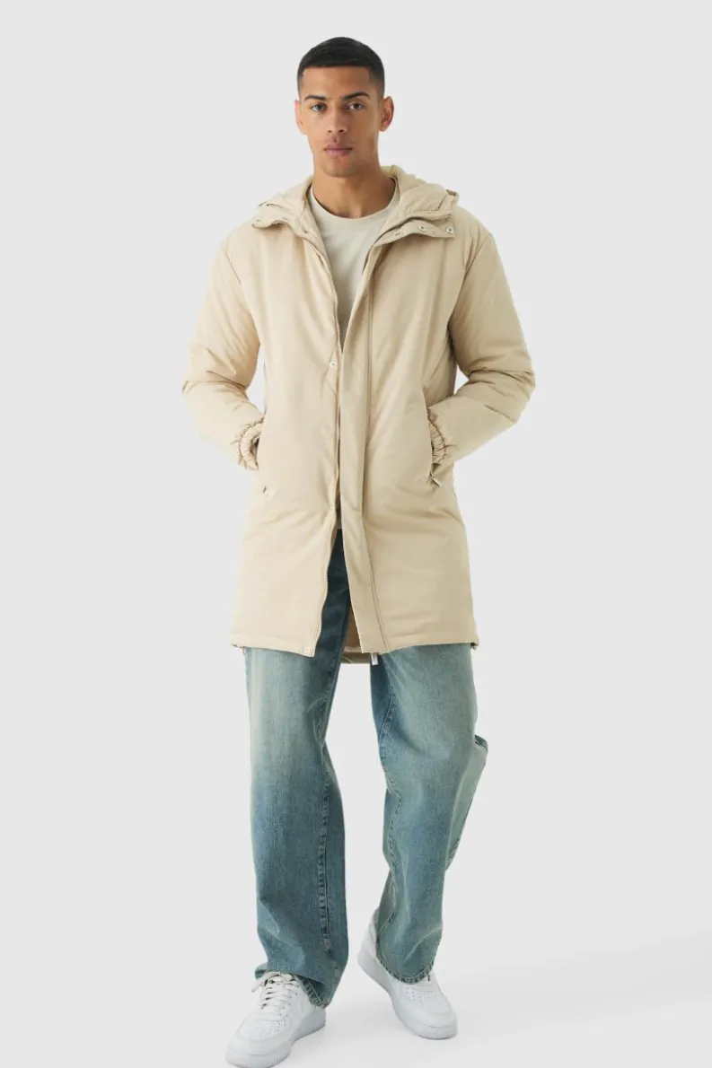 Online boohooMAN Hooded Padded Parka In sand