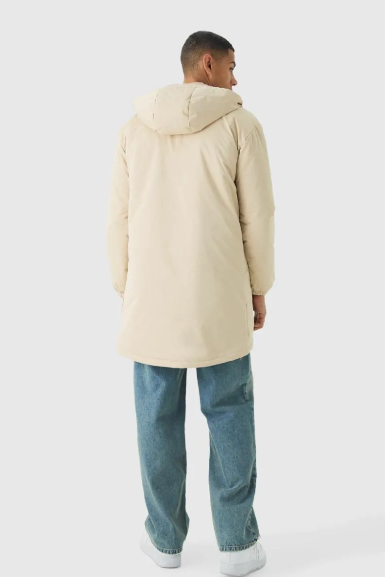 Online boohooMAN Hooded Padded Parka In sand