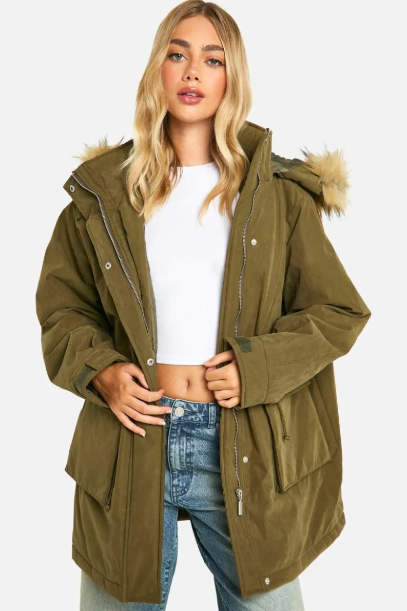 Fashion boohoo Hooded Pocket Detail Parka khaki