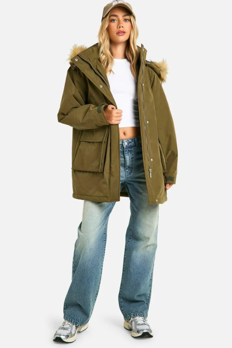 Fashion boohoo Hooded Pocket Detail Parka khaki