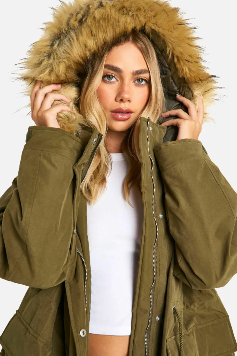 Fashion boohoo Hooded Pocket Detail Parka khaki