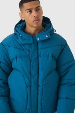 Clearance boohooMAN Hooded Puffer Coat In teal
