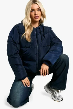 Fashion boohoo Hooded Short Puffer navy
