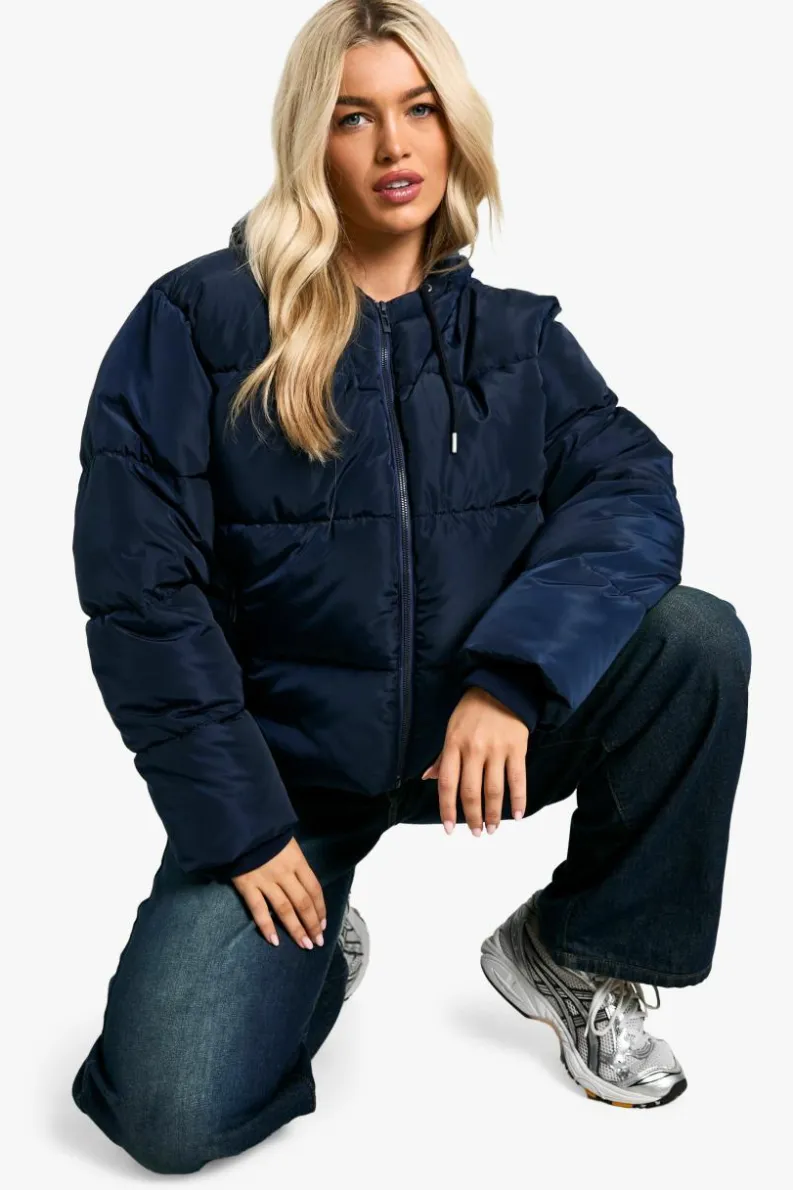 Fashion boohoo Hooded Short Puffer navy