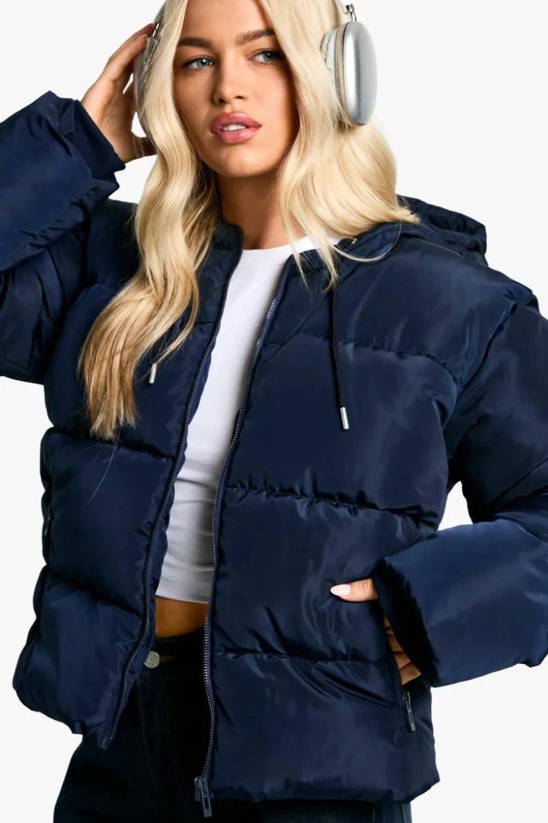 Fashion boohoo Hooded Short Puffer navy