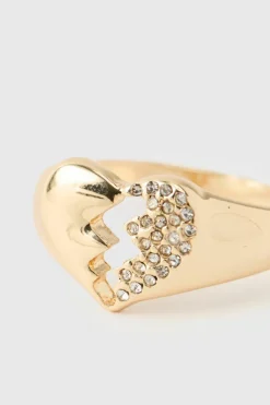 Store boohooMAN Iced Broken Heart Ring In gold